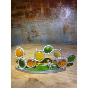 Handmade Stained Glass Cactus Sculpture Amber Green Glass Cabochon Desert Art